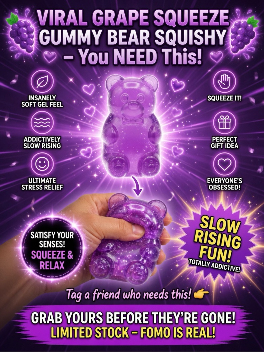 Purple Gummy Bear Squeeze Stress Toy - Kids Toy